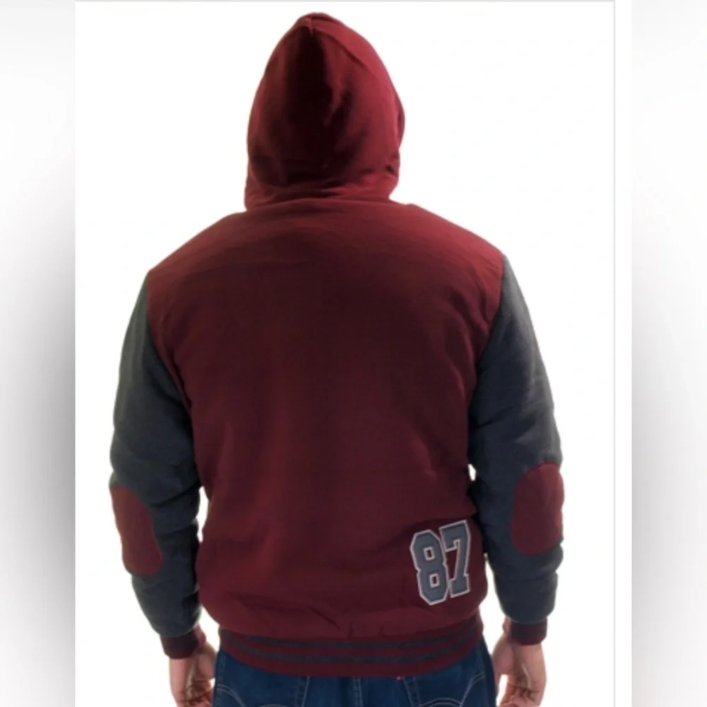 Rock Revolution Academic New York Burgundy Fleece-Lined Jacket HOODIE Sz L